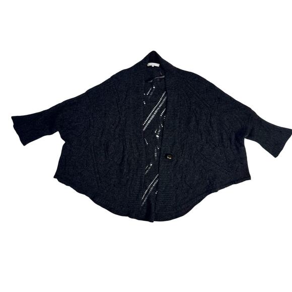 Cashmere Wool Open Knit Cape Cardigan Shawl Women's XS Gray Lagenlook Cozy - Picture 15 of 16